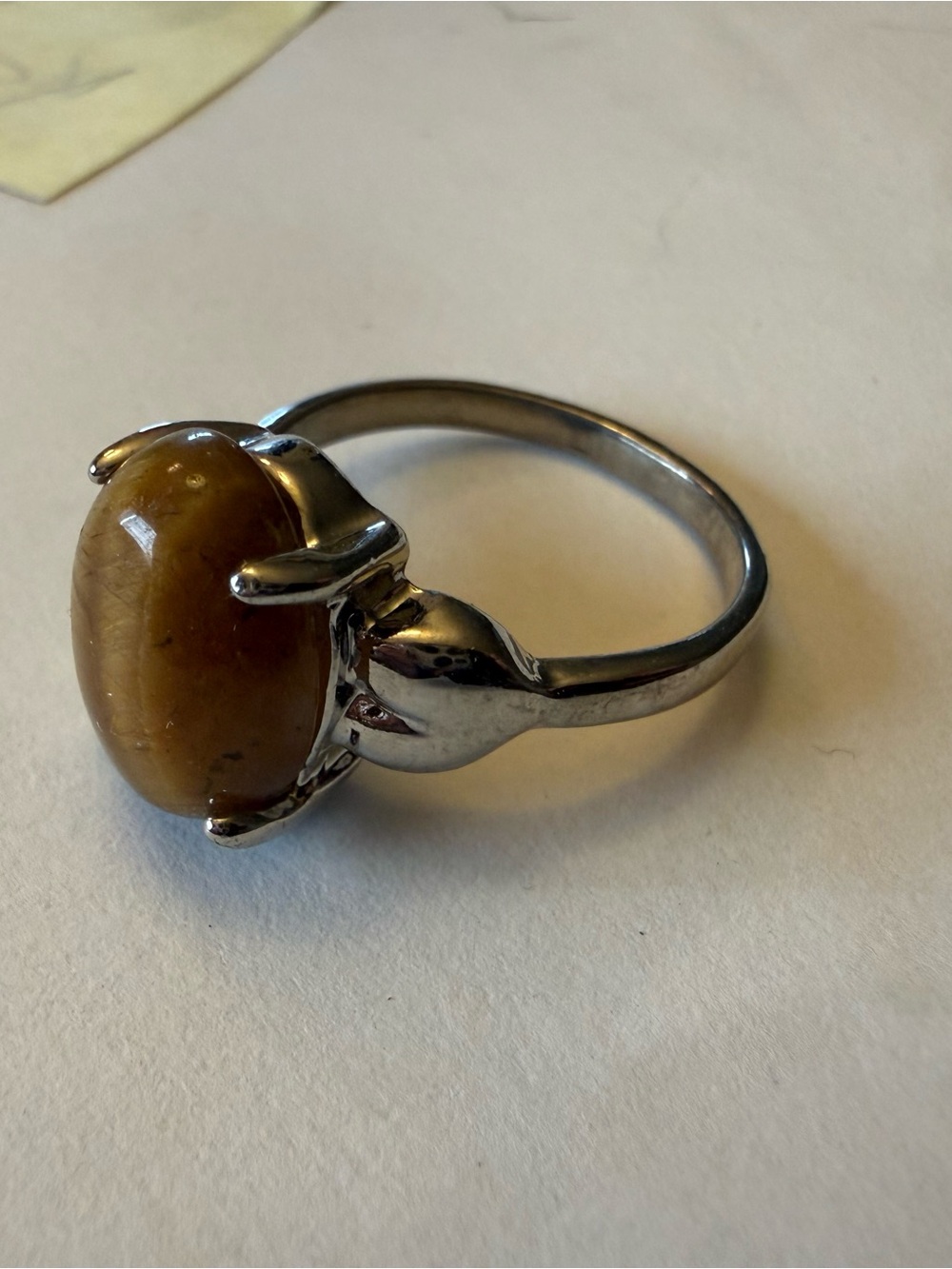 Classic Silver Ring with Amber Cabochon